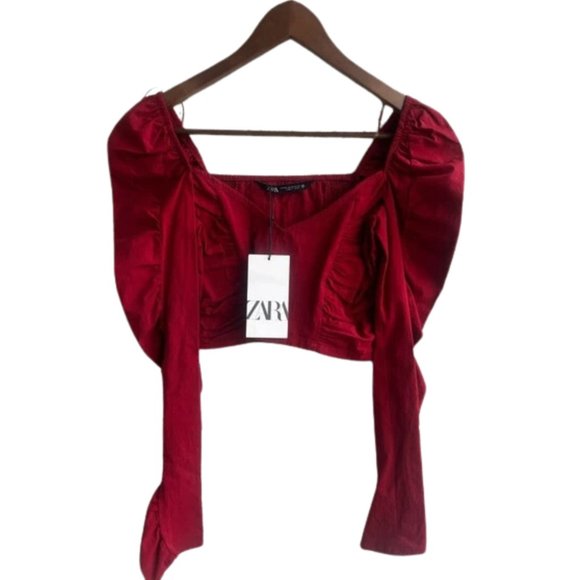 Zara Tops - ZARA Cropped Blouse with Puff Sleeves Women’s XS NWT